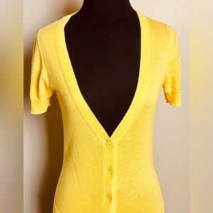 J Crew yellow, short sleeve, button-down cardigan
